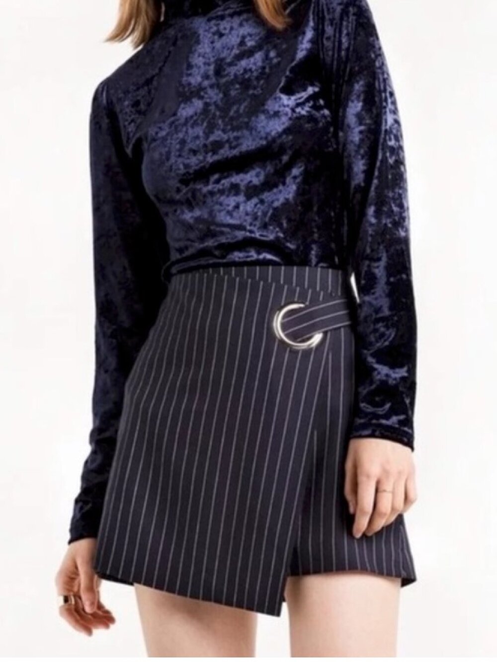 Pixie Market Navy Pinstripe Ring Mini Skirt Size XS
